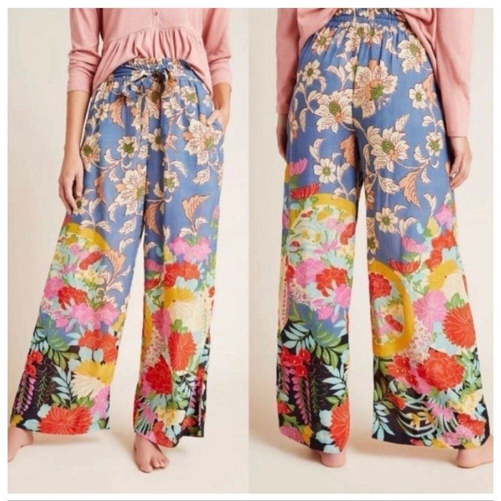 Anthropologie Leilani Paperbag Printed Wide-Leg Pants Size XS
